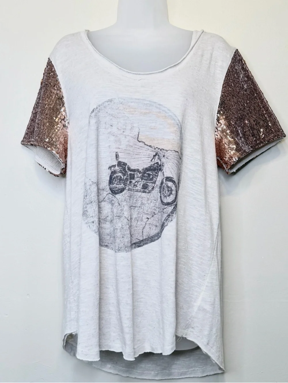 FP WTF | Biker Graphic Tee Short Sequin Sleeves Lightweight Burnout VSCO Shirt - Picture 2 of 14
